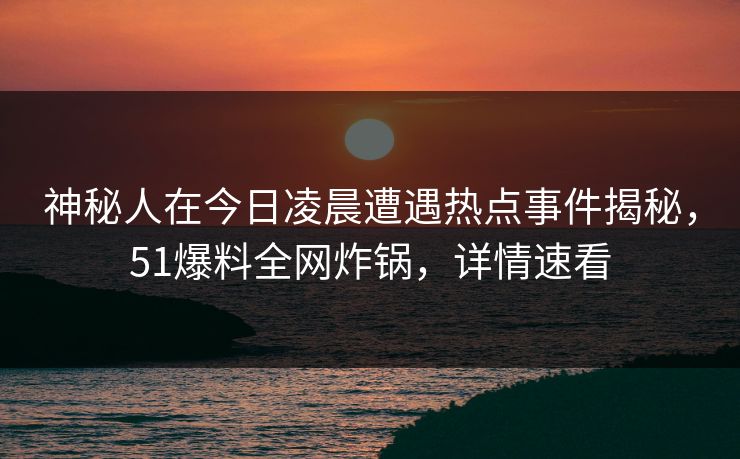 神秘人在今日凌晨遭遇热点事件揭秘，51爆料全网炸锅，详情速看