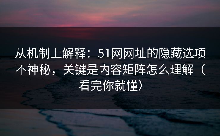 从机制上解释：51网网址的隐藏选项不神秘，关键是内容矩阵怎么理解（看完你就懂）